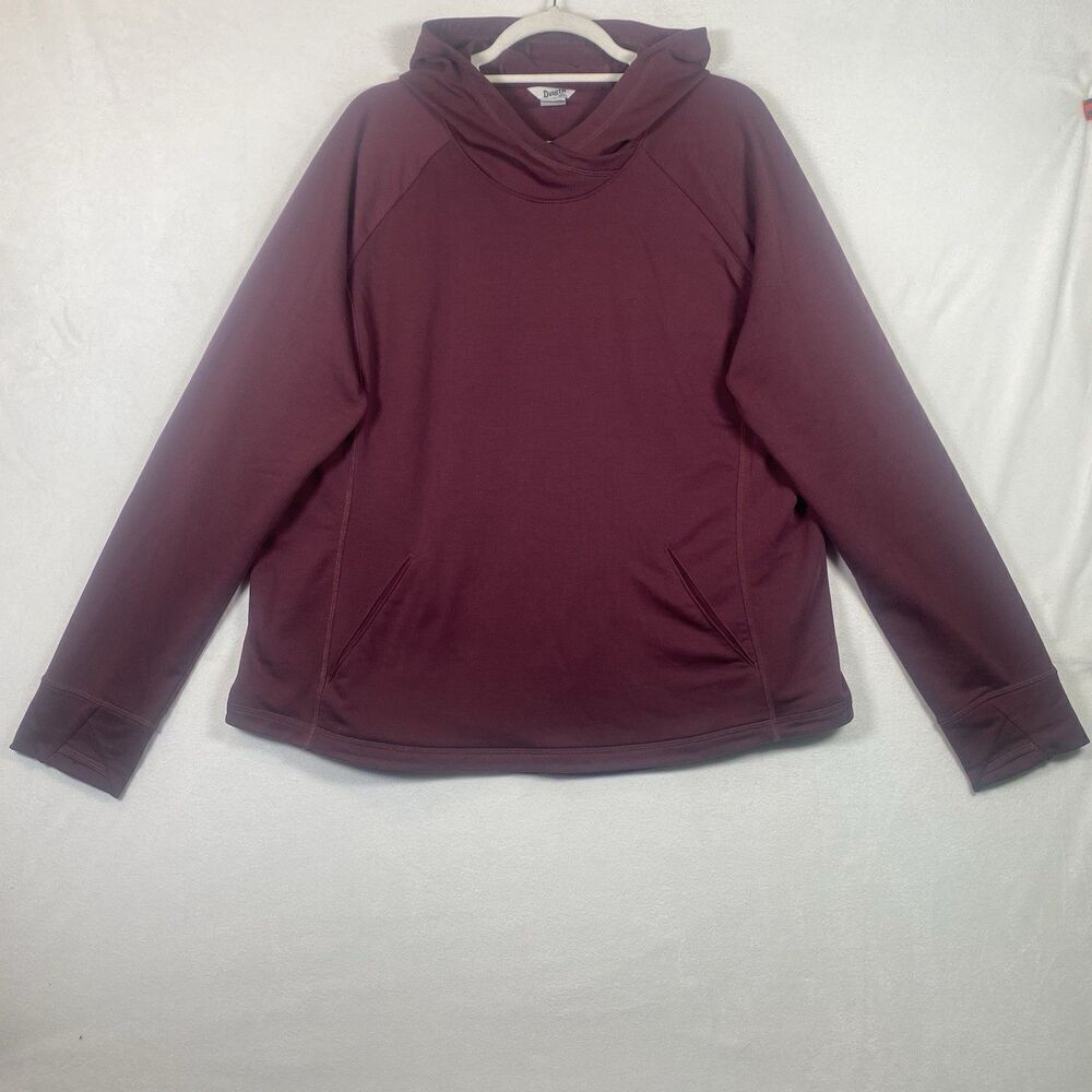 Duluth Trading Co Hooded Pullover Sweatshirt Maroon XXL Thumb Holes Pockets